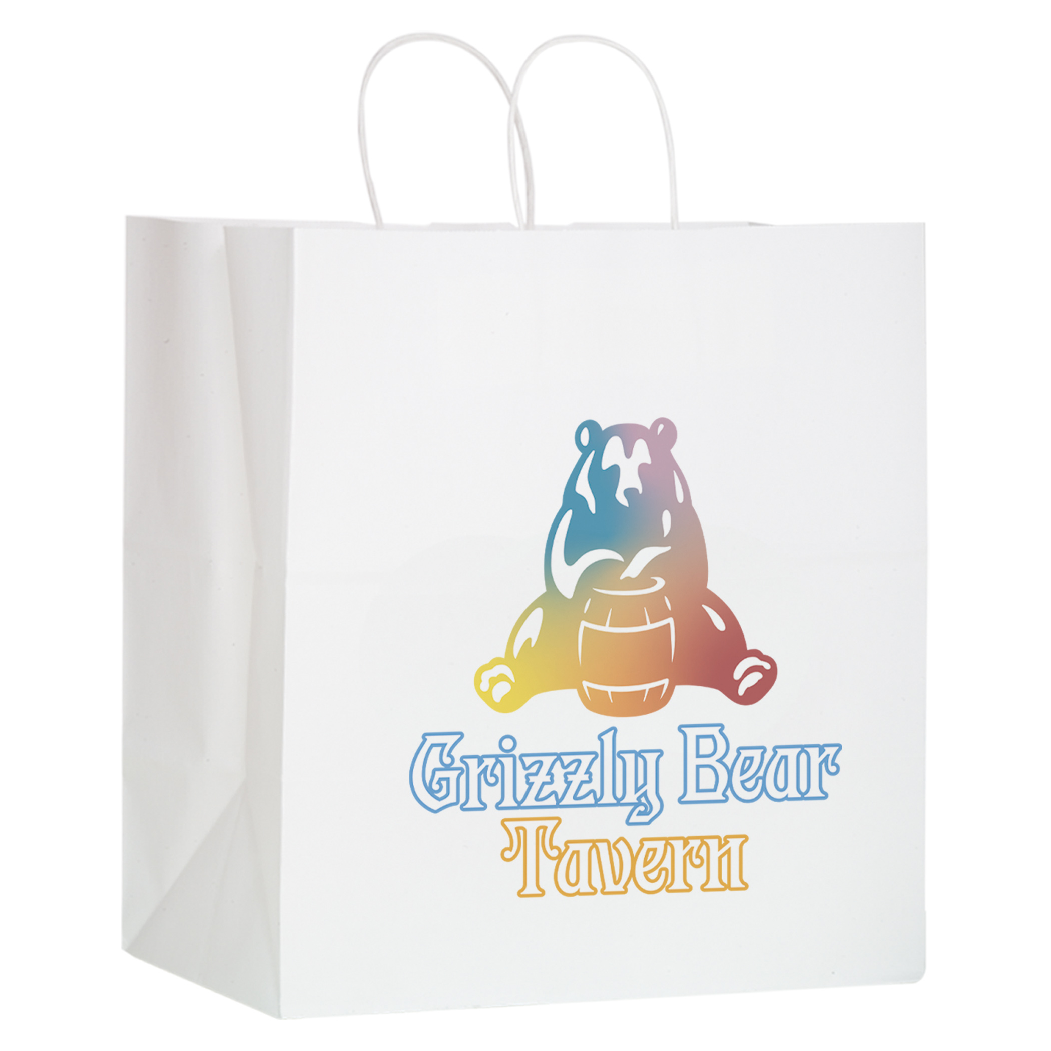 White Kraft Twisted Paper Handle Shopper - DIGITAL SPLASH |13x7x12 3/4|