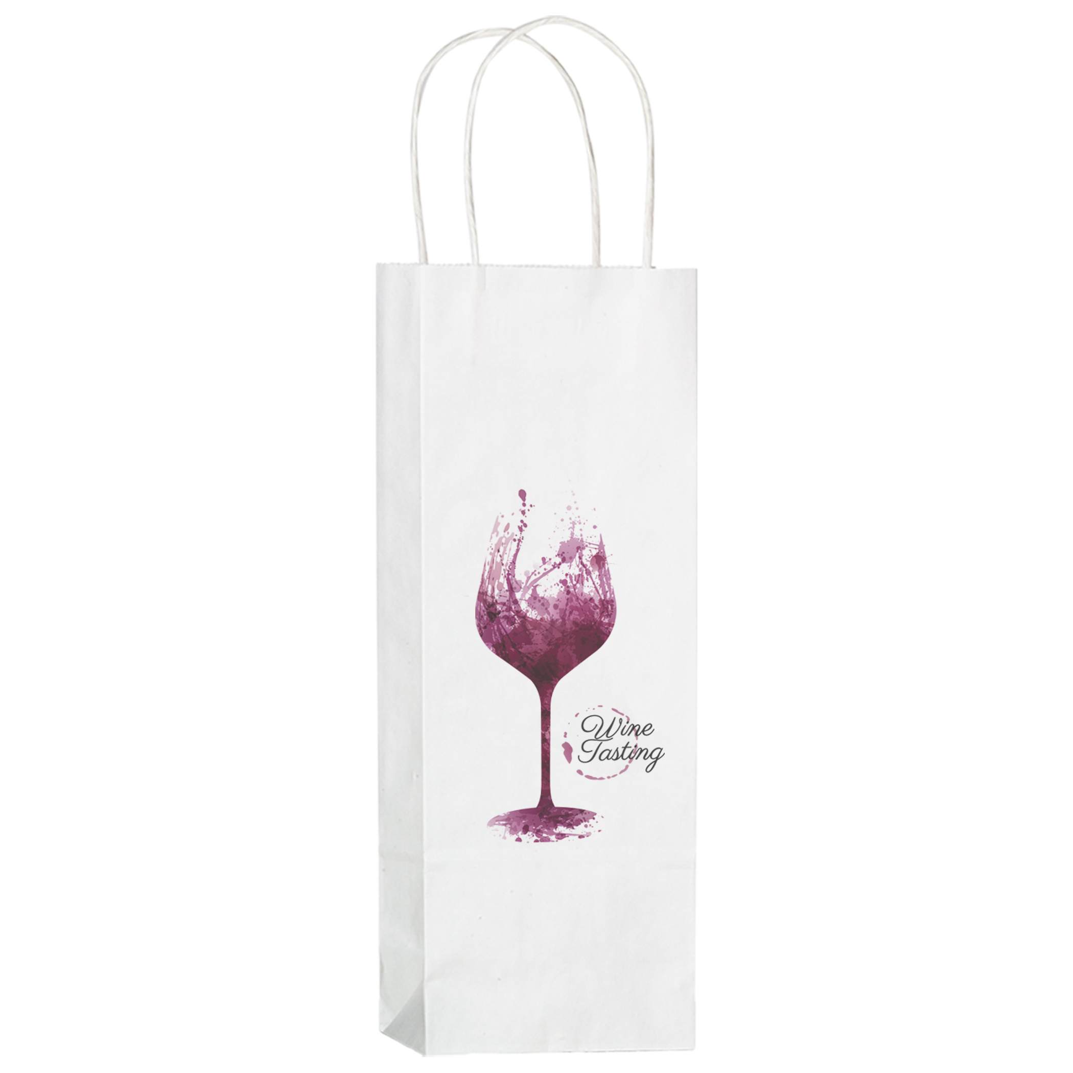 White Kraft Twisted Paper Handle Wine Bag - DIGITAL SPLASH |5 3/4x3 1/2x12 1/2|