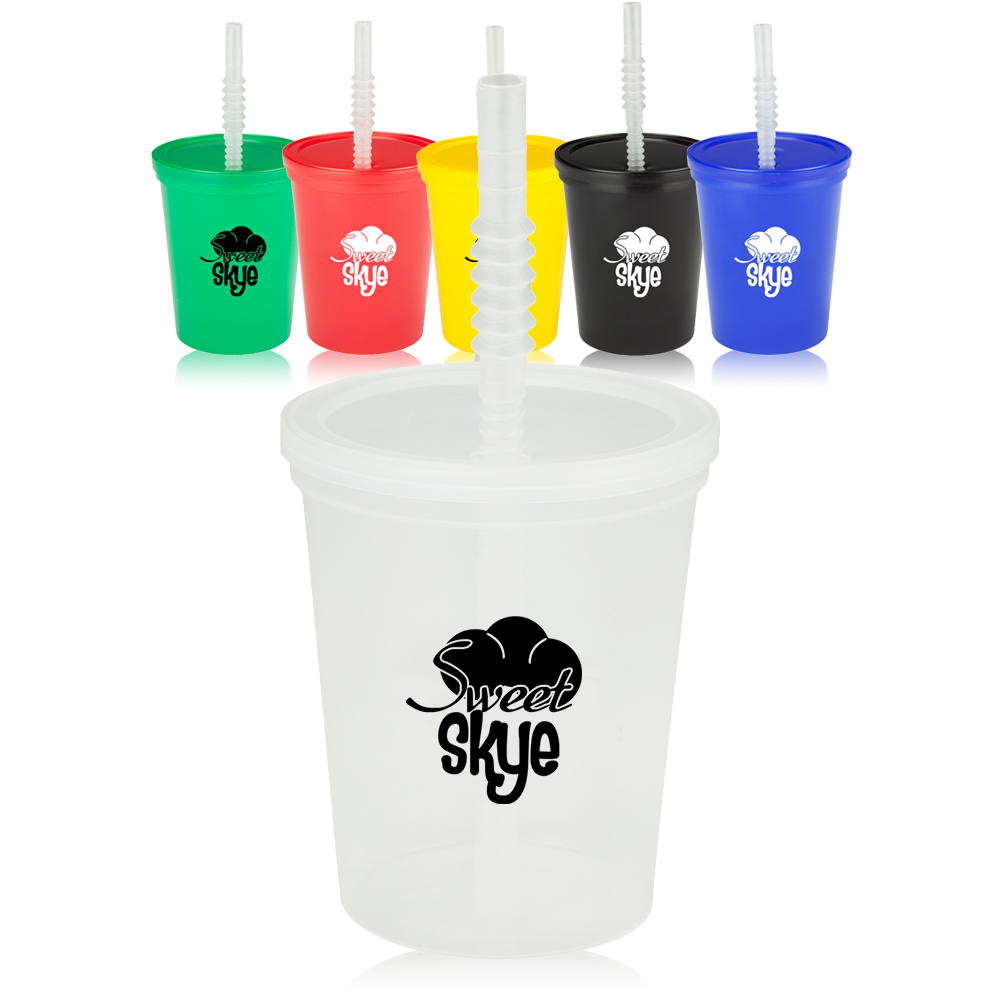 16 oz. Plastic Stadium Cups with Lid and Straw