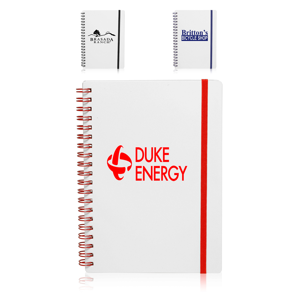 White Spiral Notebooks with Elastic Band