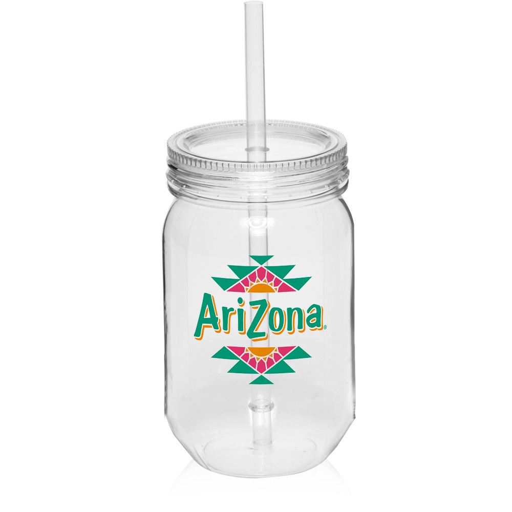 24 oz. Plastic Mason Jars with Straw