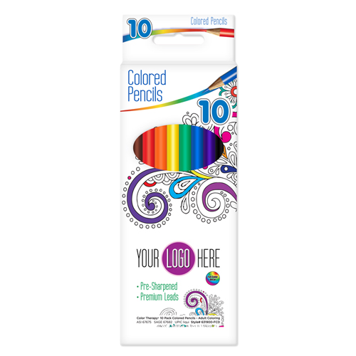10 Pack Color Therapy Pre-Sharpened Colored Pencils with Full Color Decal