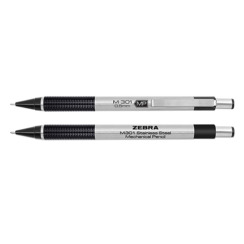 Zebra M-301 Stainless Steel Mechanical Pencil with 0.5mm leads & Textured Grip