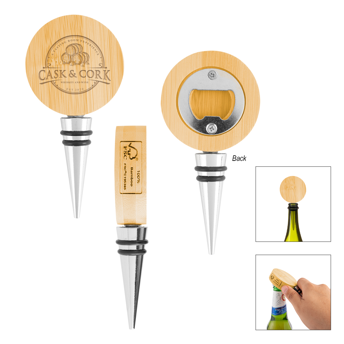 Bamboo Wine Stopper With Bottle Opener