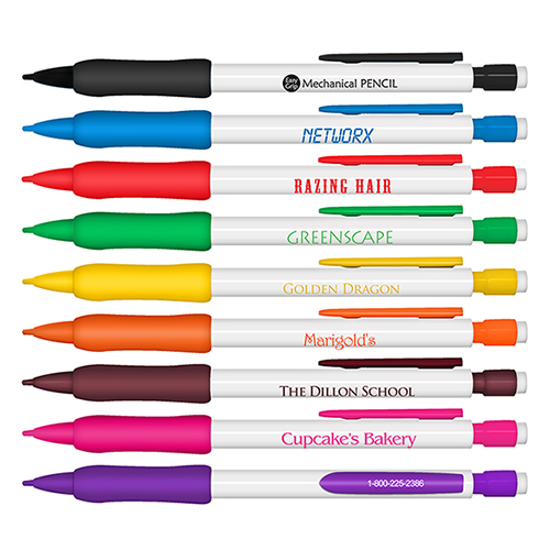 Mechanical Pencils - White Barrel with Rubber Grip & # 2 HB Leads - Refillable