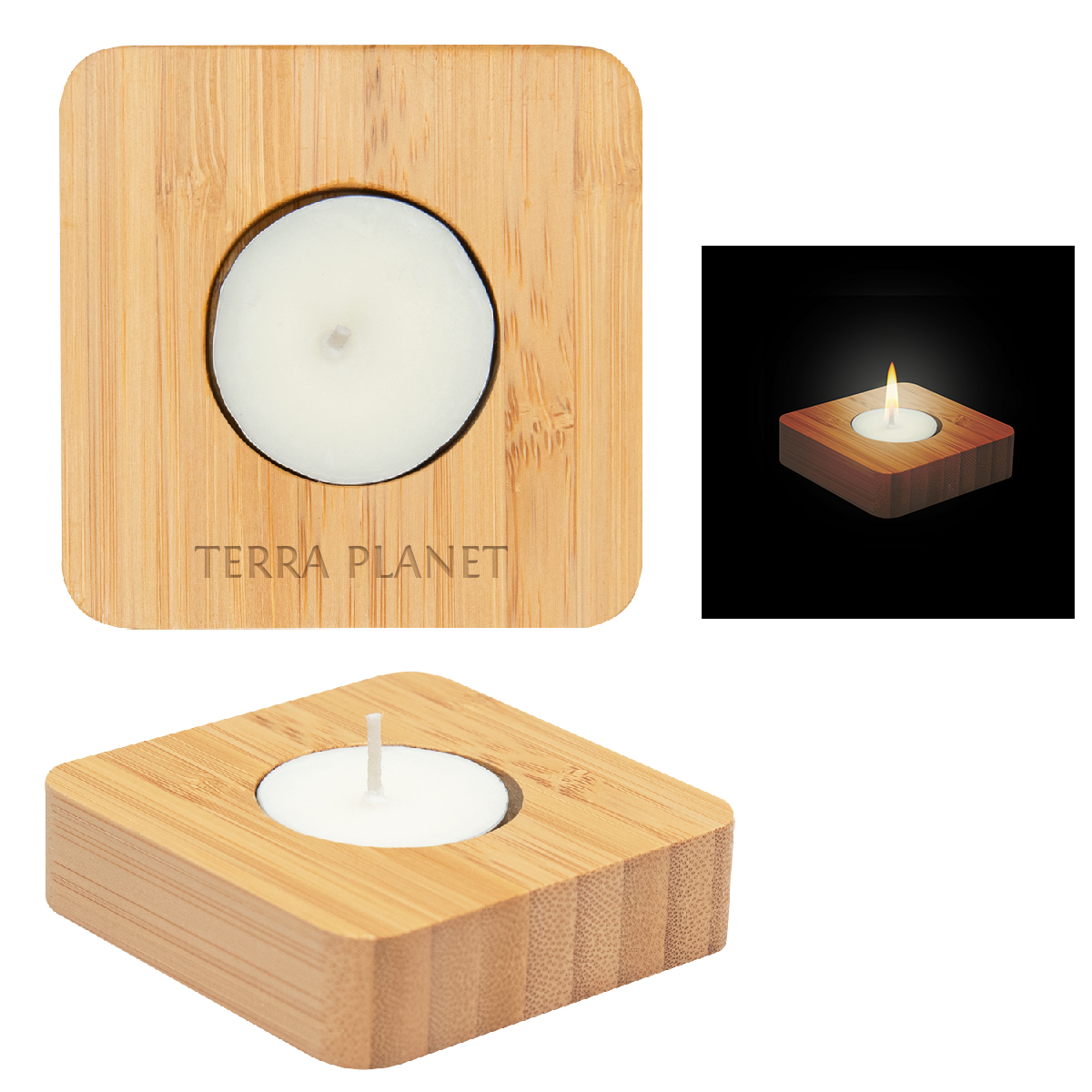 Bamboo Tea Light Candle Holder With Candle 2