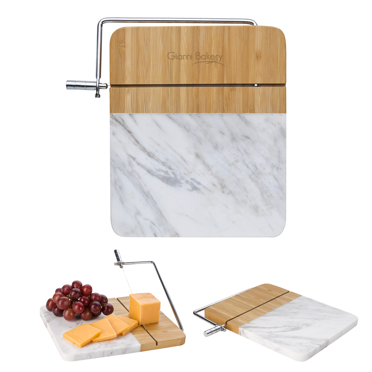 Marble and Bamboo Cheese Cutting Board With Slicer 2